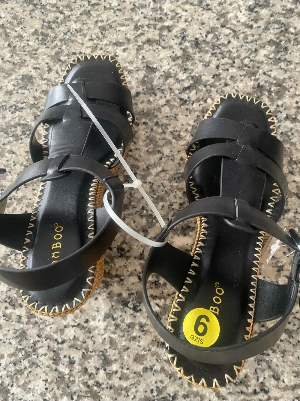 BAMBOO Black Wedge Sandals with Woven Platform